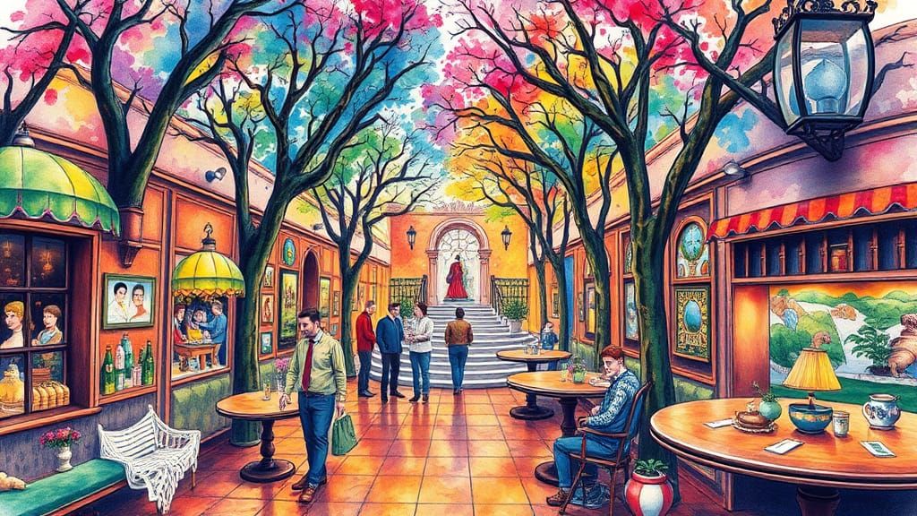 Colourful Watercolour Scene with Vibrant Details