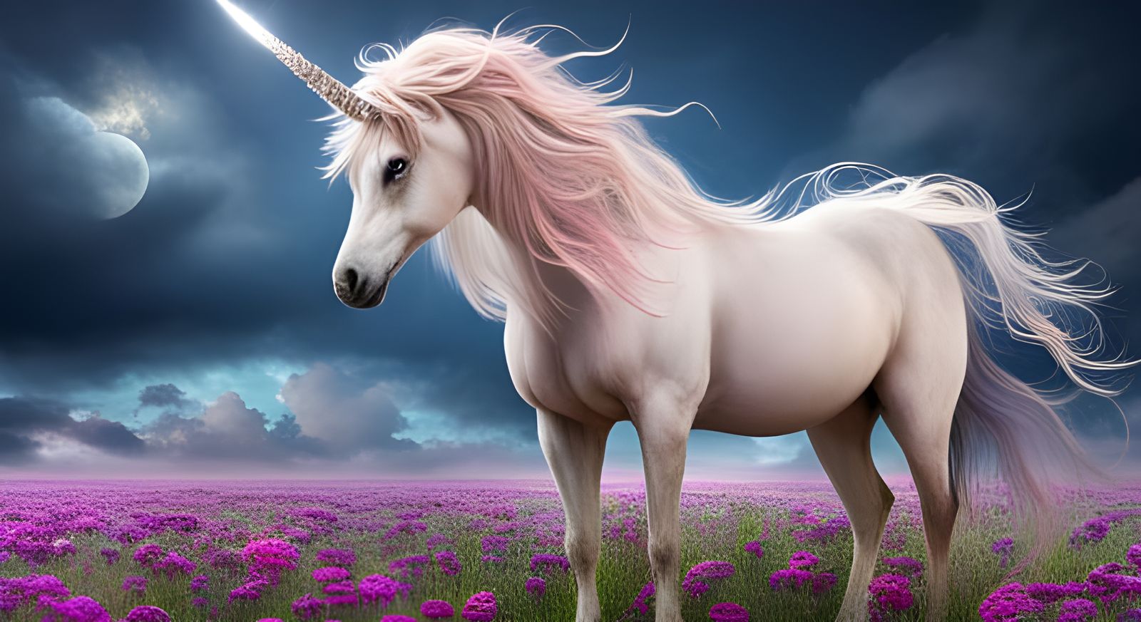 Celestial Unicorn in Starry Flower Field
