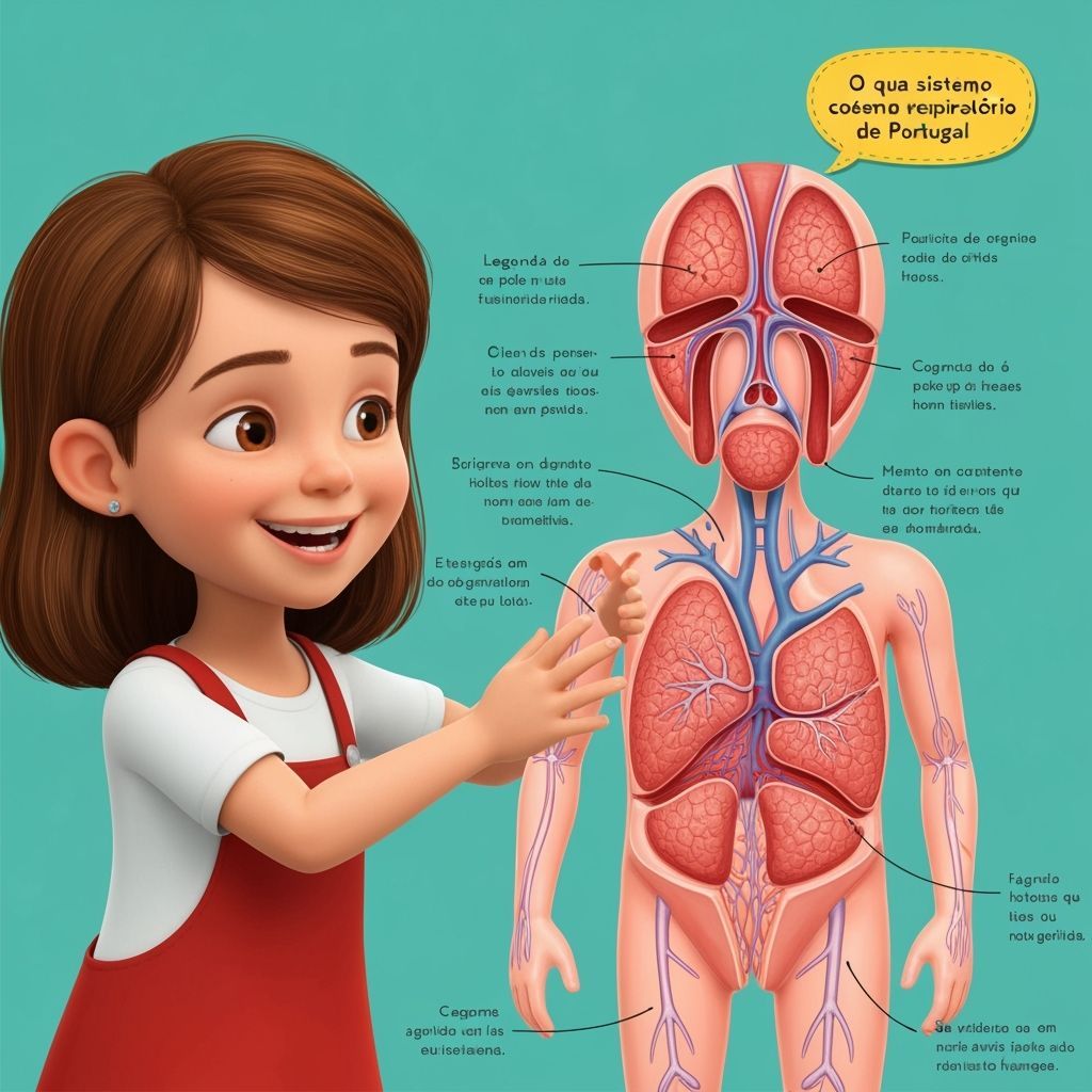 Girl Explains Human Respiratory System in Cartoon Style