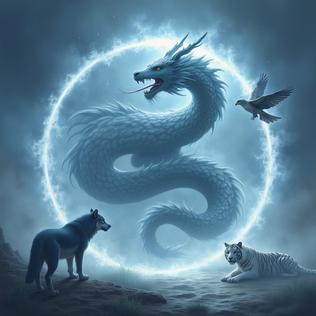 Mystical Dragon Circle with Spirit Animals
