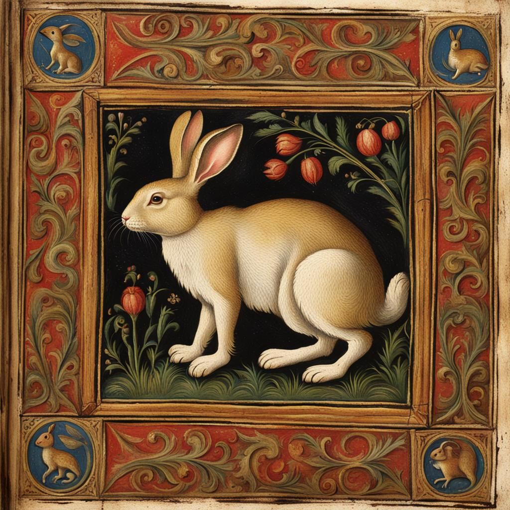 Rabbit on Medieval Book Cover