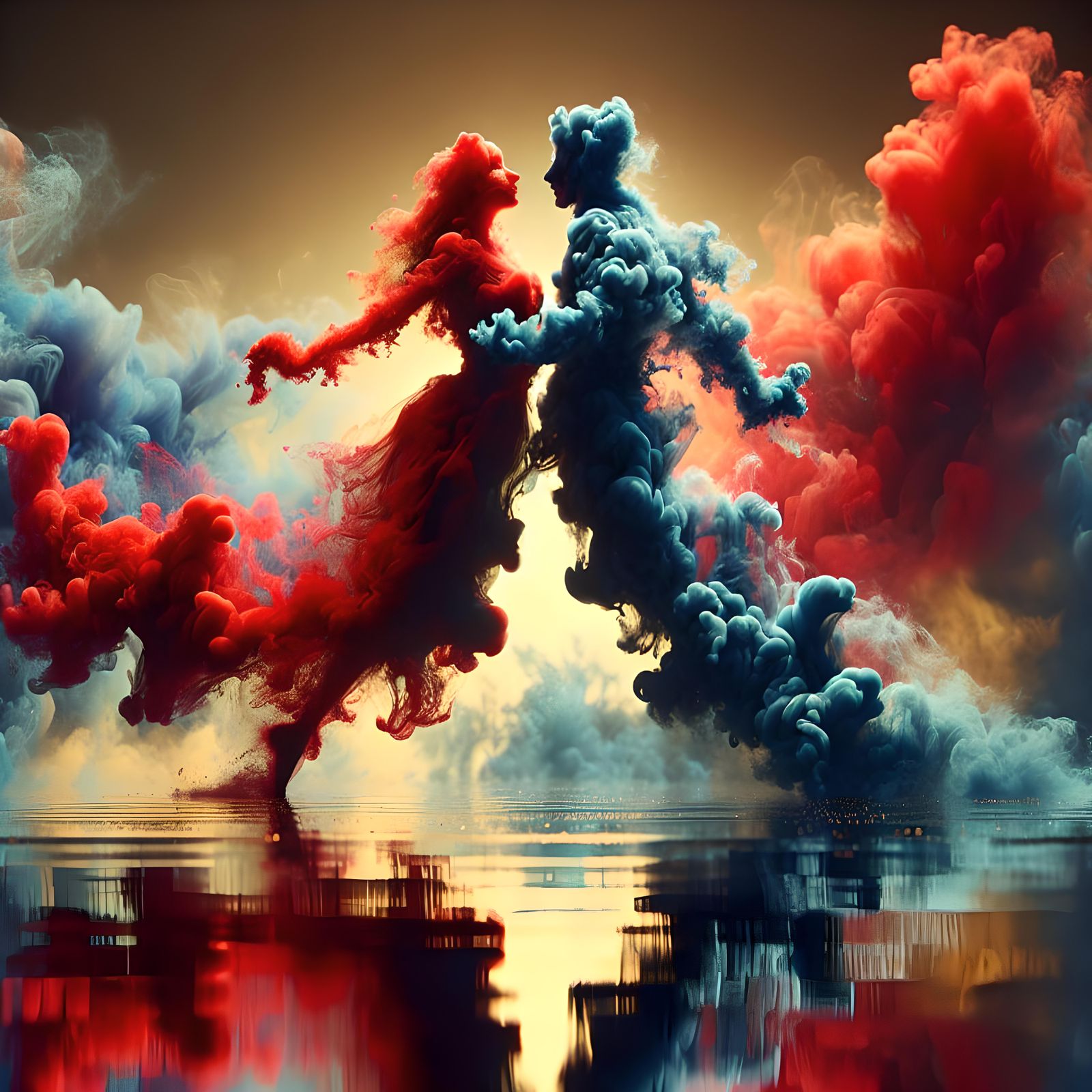 Smoky Cloud Lovers Dancing in Reflective Light