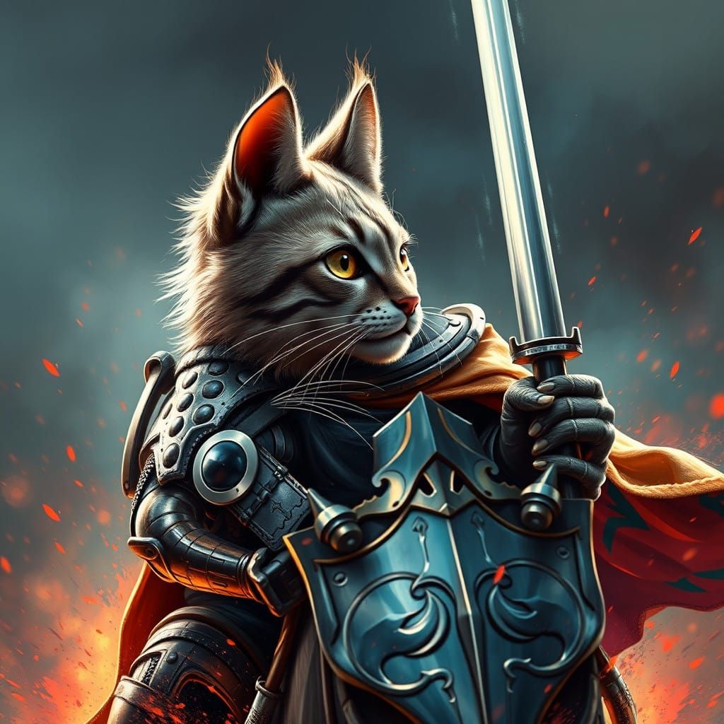 Knight Cat on Horse in Vibrant, Hyperrealistic Style