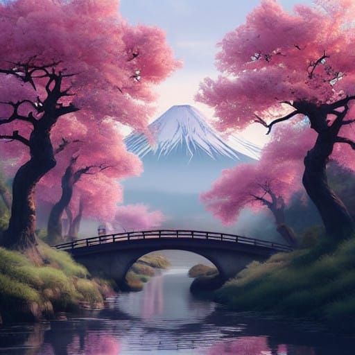 Sakura Bloom Before Mount Fuji's Golden Dawn