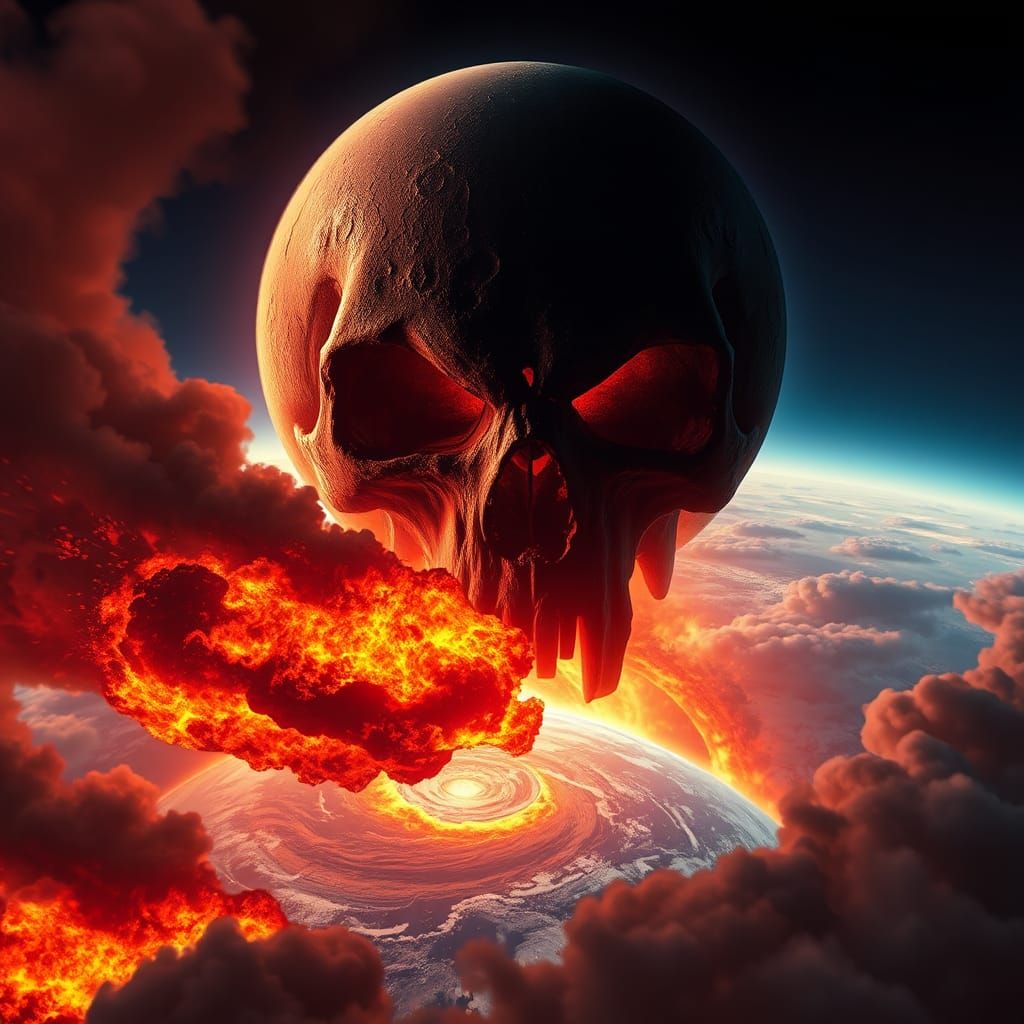 Skull Planet Nibiru Looms Over Burning Earth