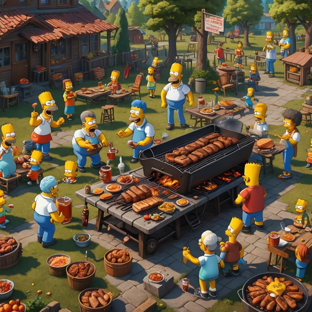 Disturbing Photorealistic Simpsons Family Barbecue Scene