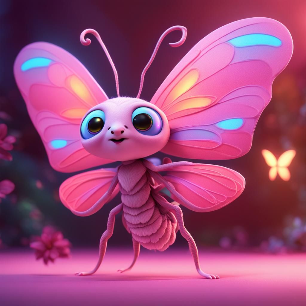 Pink Fairy Moth: A Cute 3D Digital Art