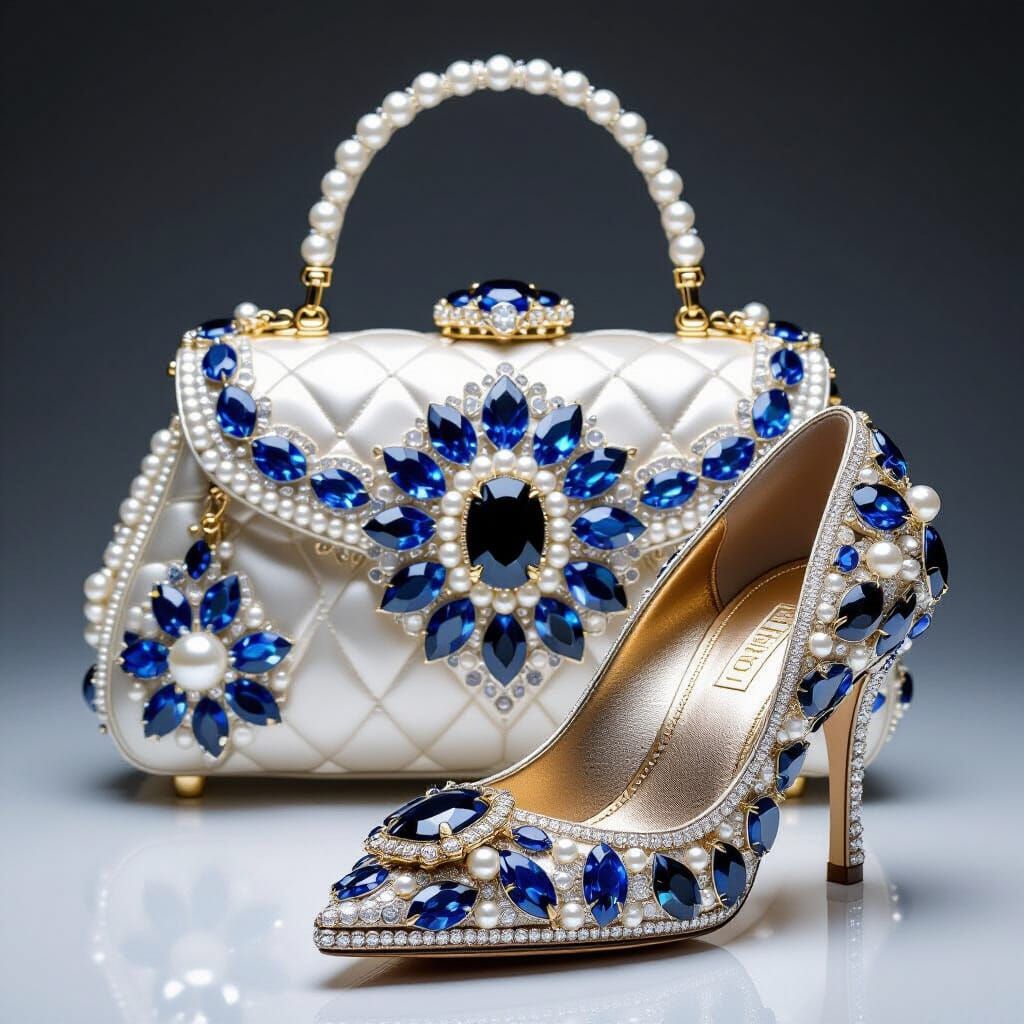 Luxury Shoe and Bag Set with Diamonds and Pearls
