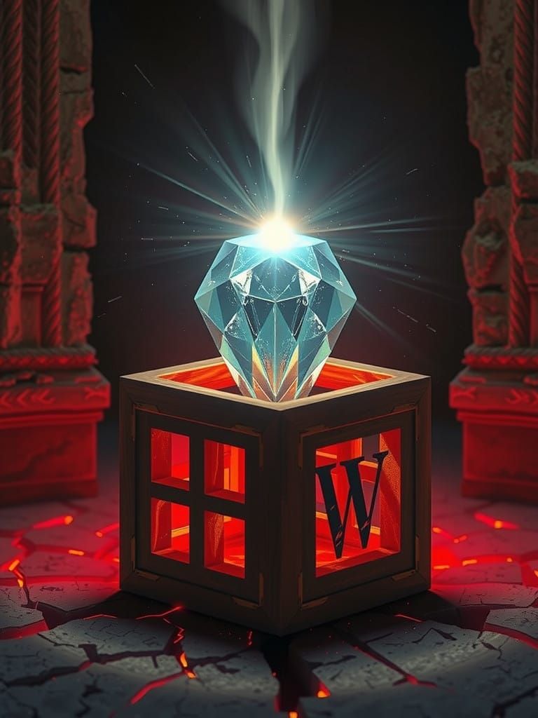 Elegant Wooden Cube Illuminated by Diamond Crystal