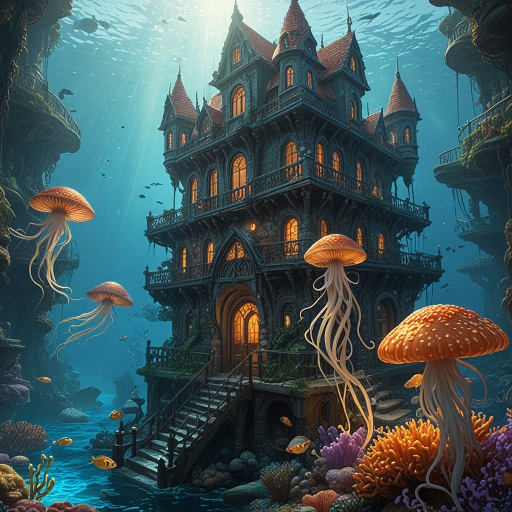 Ethereal Underwater Metropolis in Vibrant Digital Realism