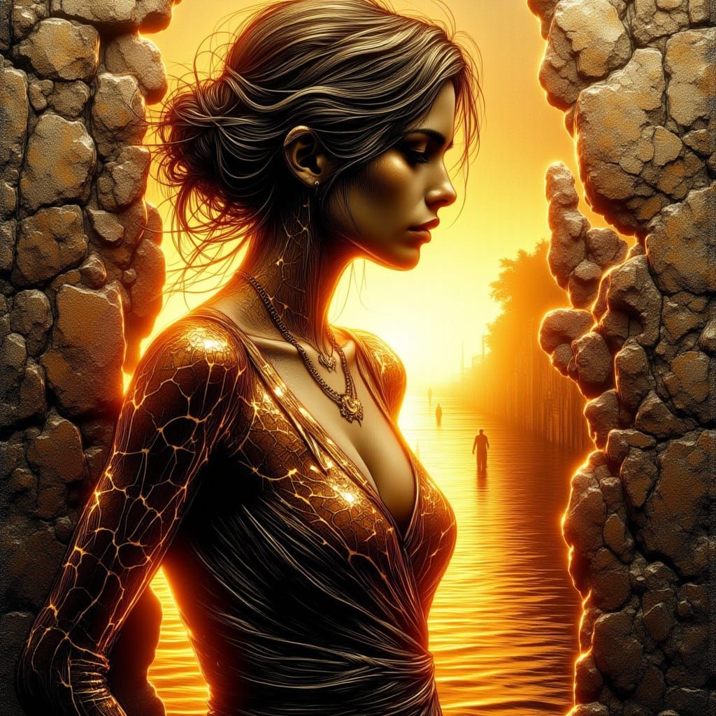 Sensual Mosaic Goddess in Warm Golden Light