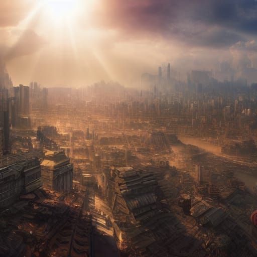 Hyperrealistic Cattlepunk City Landscape Concept Art