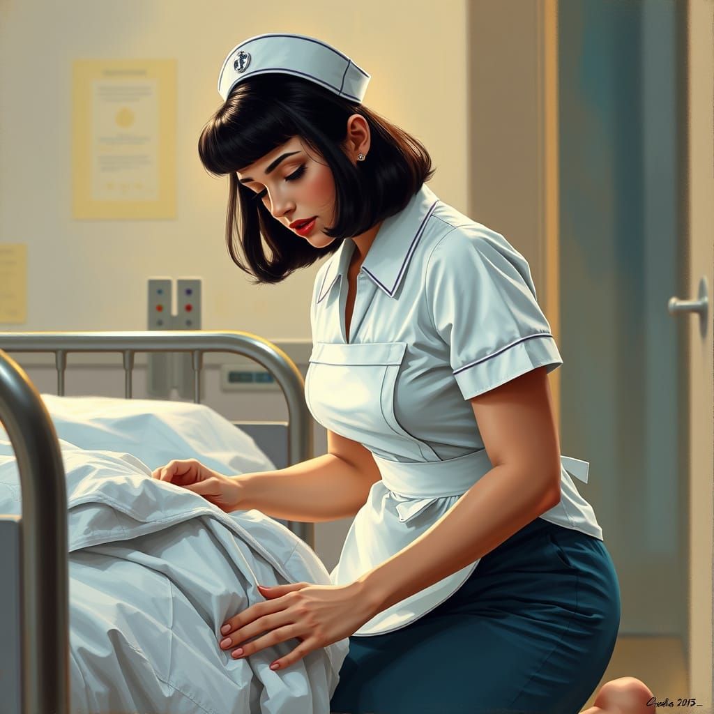 Vintage Nurse in Elegant Hospital Attire