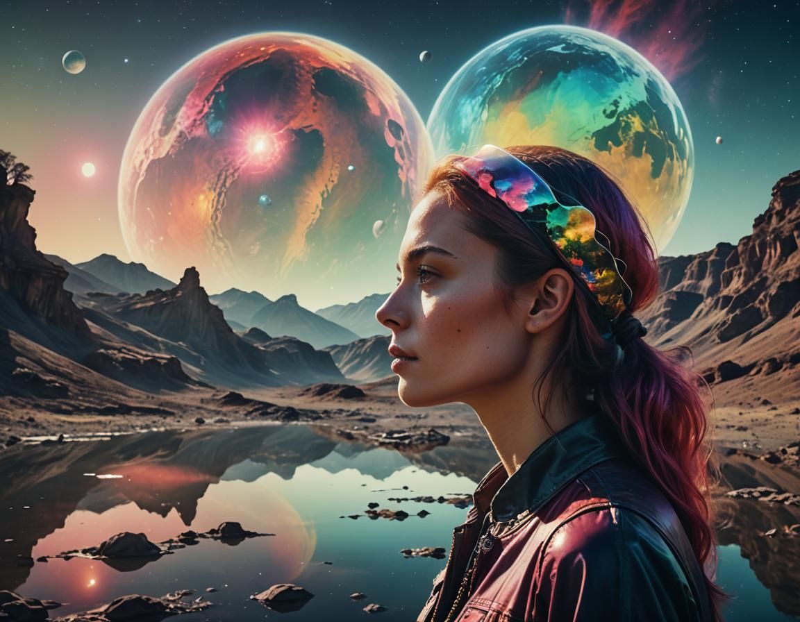 Woman with Bird: Richly Colored Digital Portrait