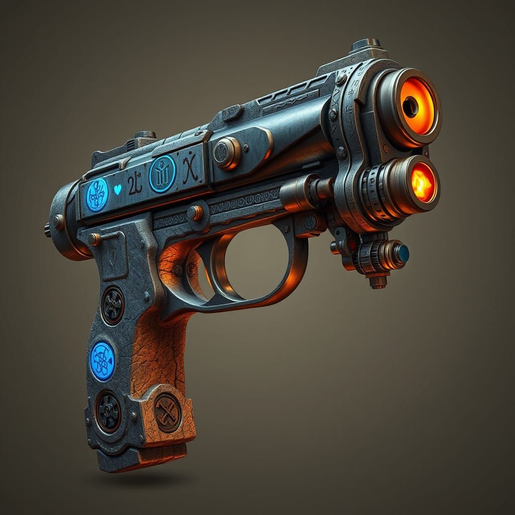 Steampunk Pistol in Ancient Fantasy Style