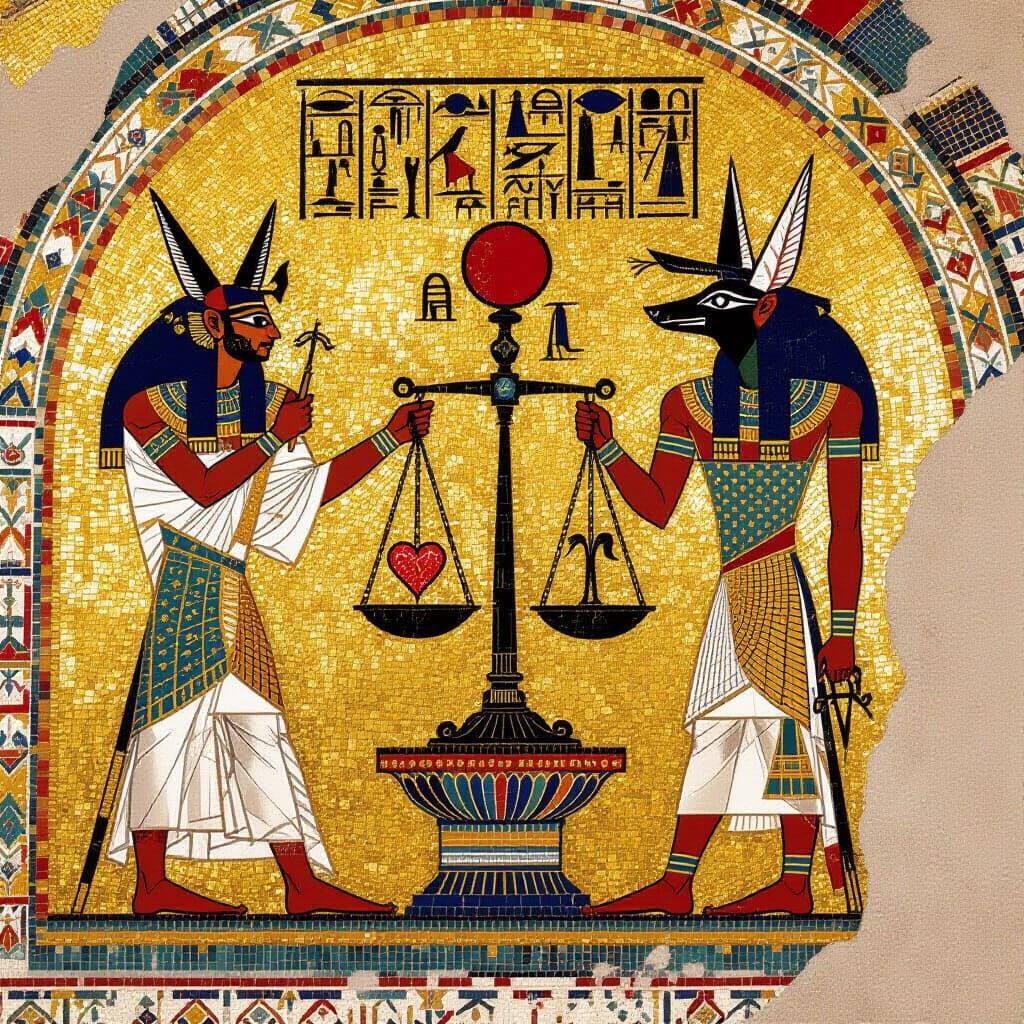 Byzantine Mosaic: Weighing of the Heart Ceremony