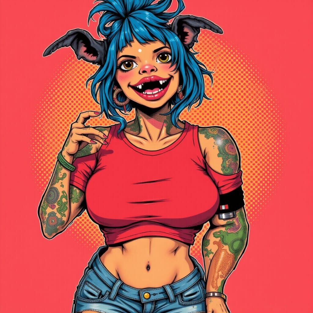 Beautiful smiling tattooed Retro Alien Pet