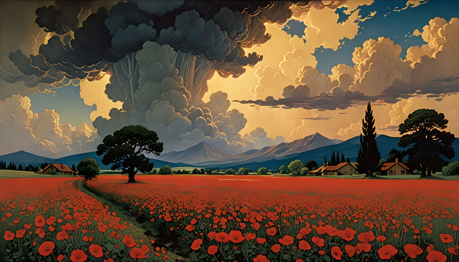Tina's Poppies by Maxfield Parrish