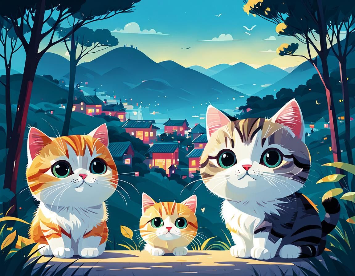 Whimsical Cartoon Cat Illustration