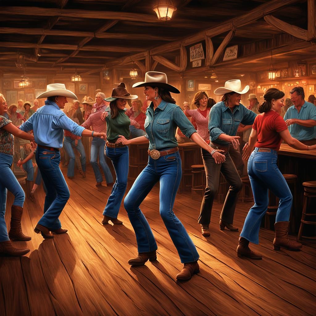 Country Western Line Dancing in Louisiana Bar