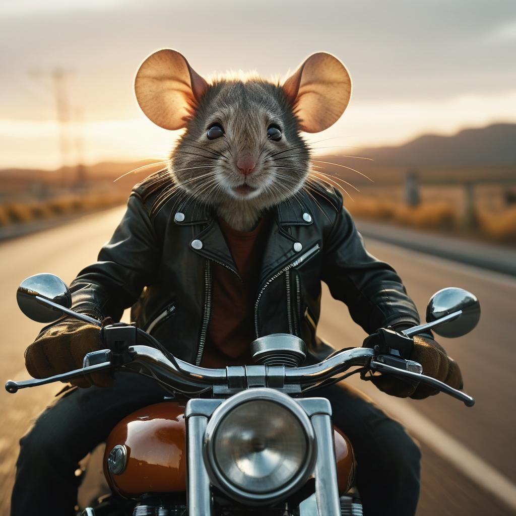 Mouse Biker Rides Into the Sunset: Cinematic Still