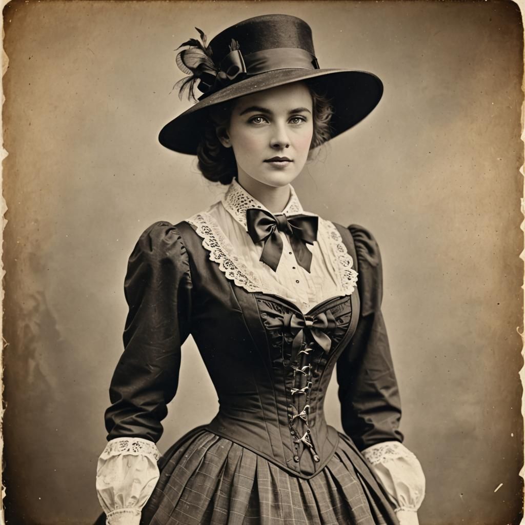 Elegant Woman in Vintage Blouse and Corset