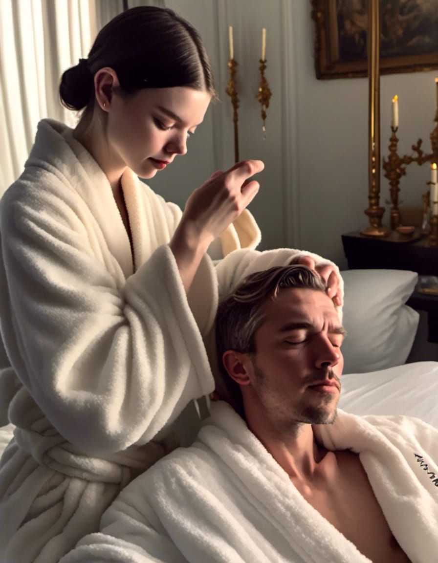 Hyperreal Painting of Anya Taylor-Joy Giving Massage