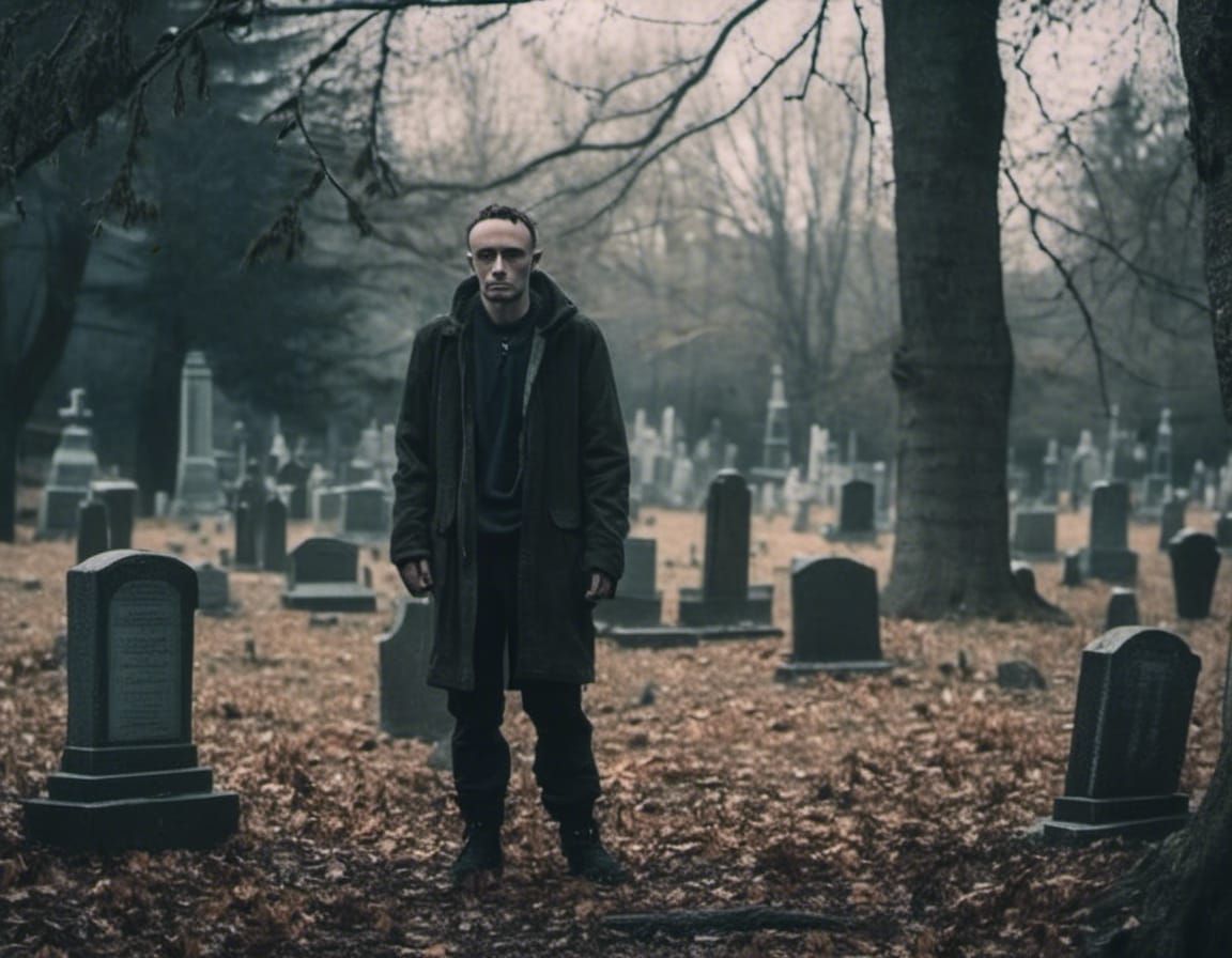 Ethereal Ghost Figure in Cemetery Horror Scene