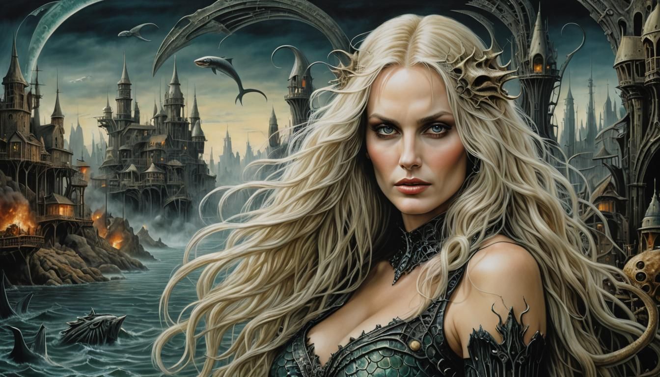 Cryptid Mermaid in Wonderland Harbor: Hyperrealistic Art