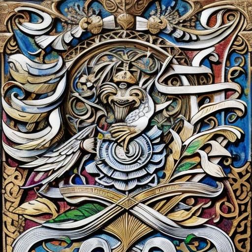 Art Nouveau Calligraphy with Heraldic Elements