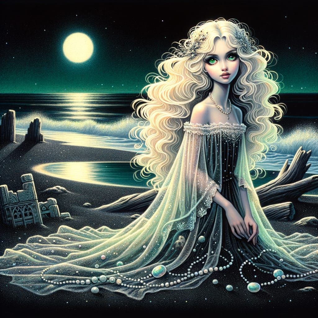 Airbrushed acrylic, cartoon facing the camera, beautiful eth...