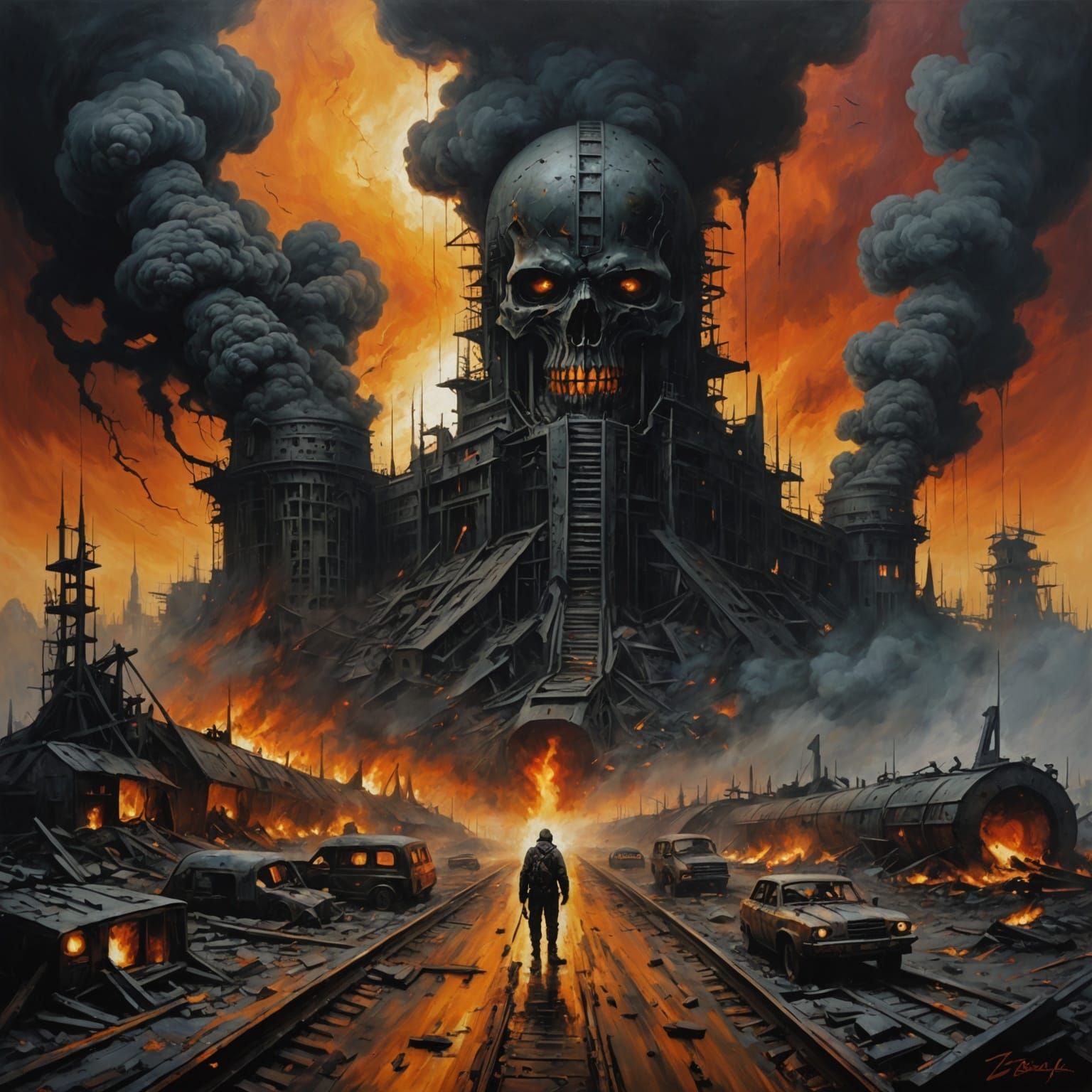 Apocalyptic Horror Oil Painting by Bazinski