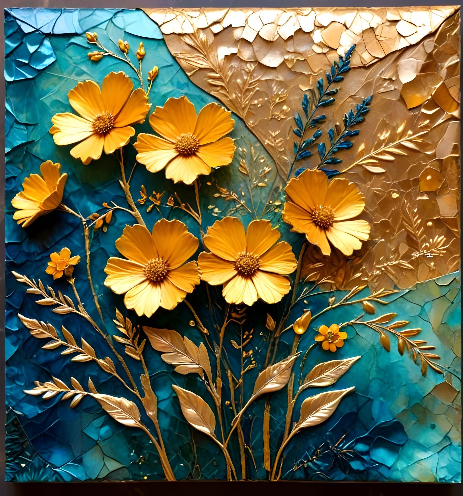 Vibrant Wildflowers Bloom on Golden Background