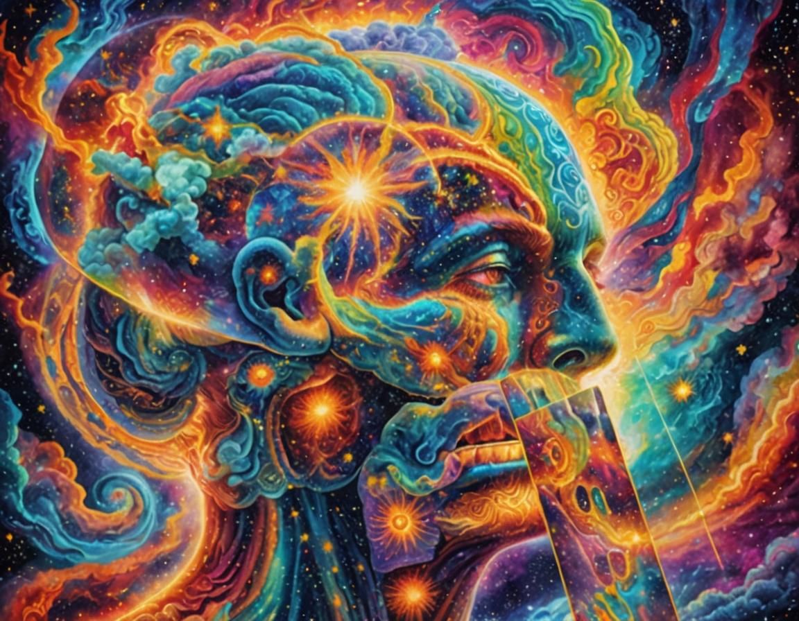 Surreal Cosmic Head with Glowing Aura