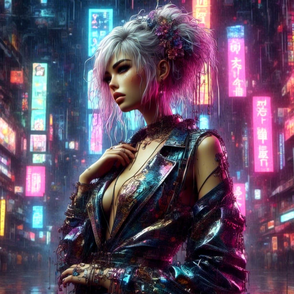 Stunning Cyberpunk Woman in Glitch Art Style