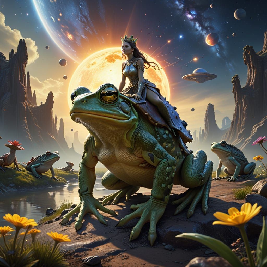 Surreal Half-Humanoid Princess Rides Giant Frog Through Exop...