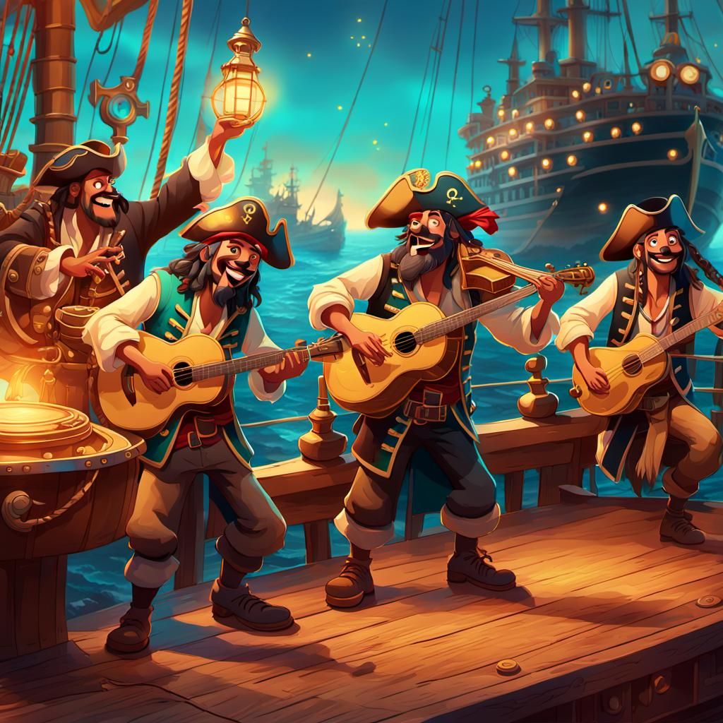 Joyful Pirates Sing and Dance: Pixar-style 3D Art
