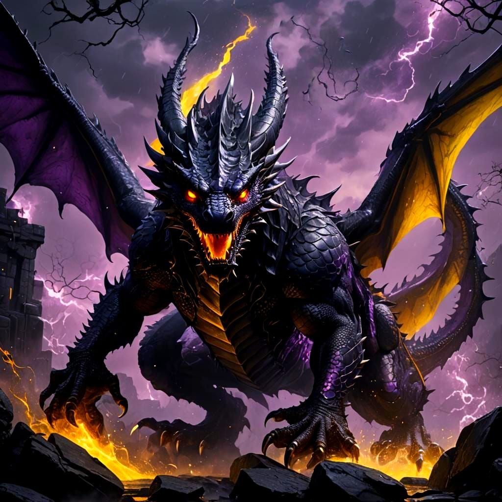 Menacing Black Dragon in Dark Fantasy Concept Art