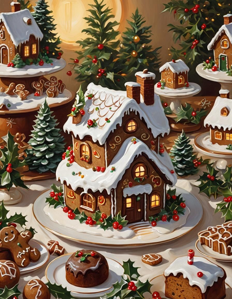 Christmas Figgy Pudding in Oil Painting Style