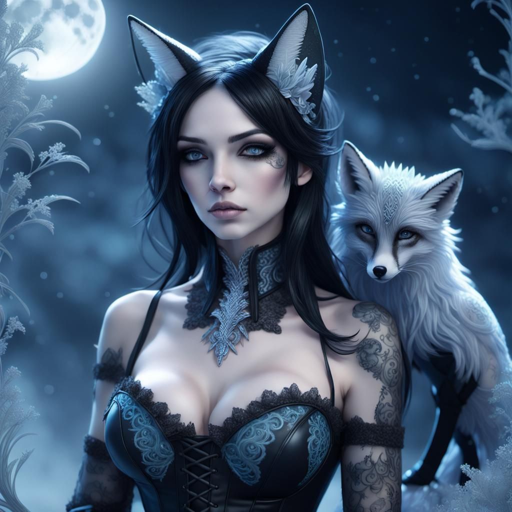 Mystical Crystal Fox Woman in 3D Anime Art