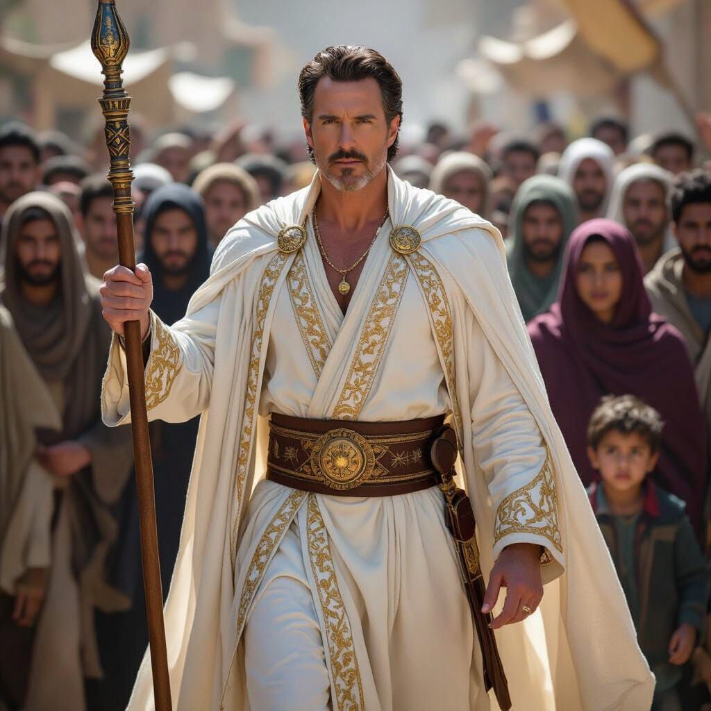 A Powerful Leader Commands Followers in Dramatic Fresco