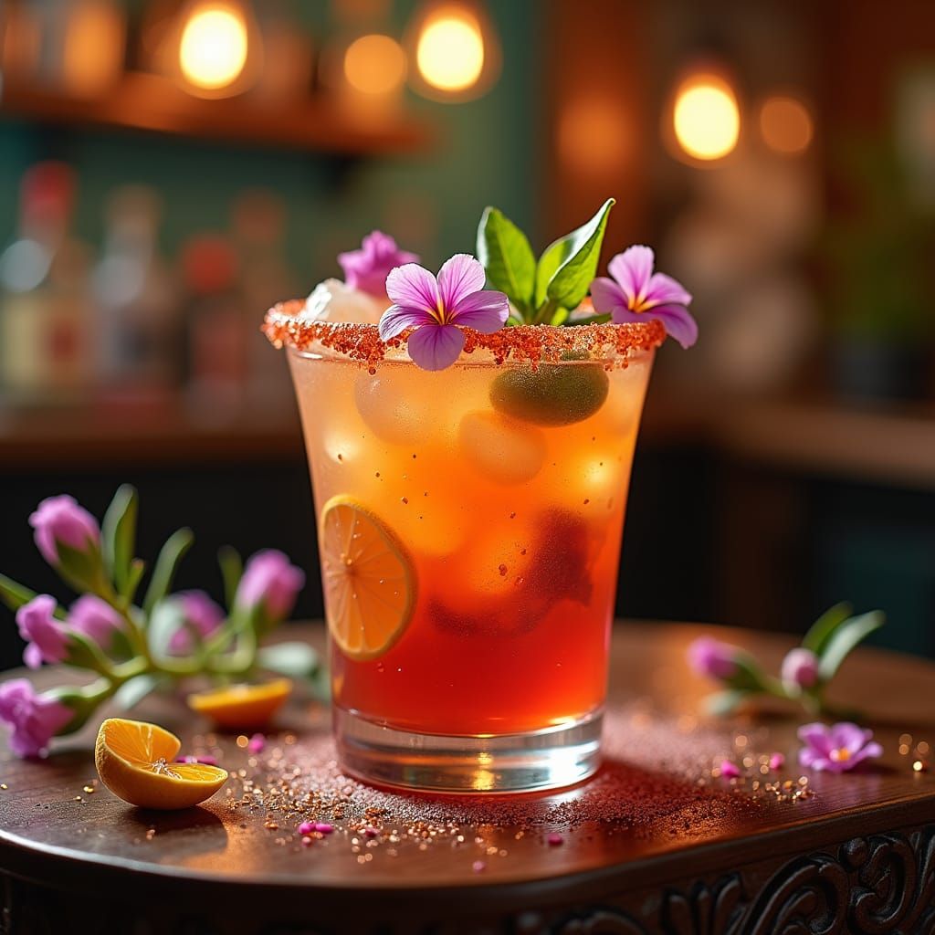 Fantasy Margarita with Mystical Glitter and Flowers