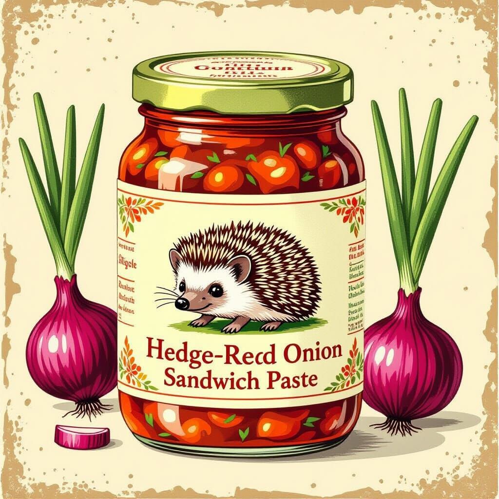 Whimsical Hedgehog Sandwich Paste Label, Folk Art