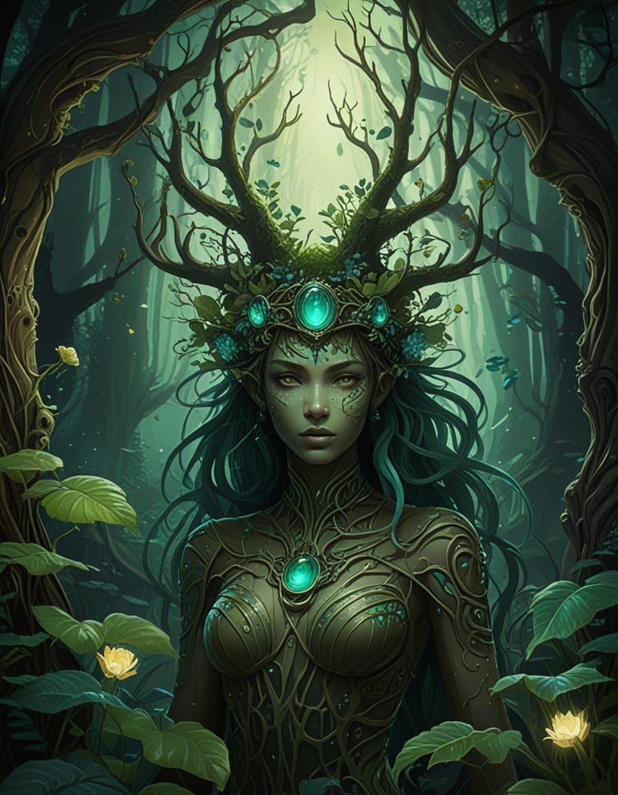 Art Nouveau Forest Spirit in Ancient Woods