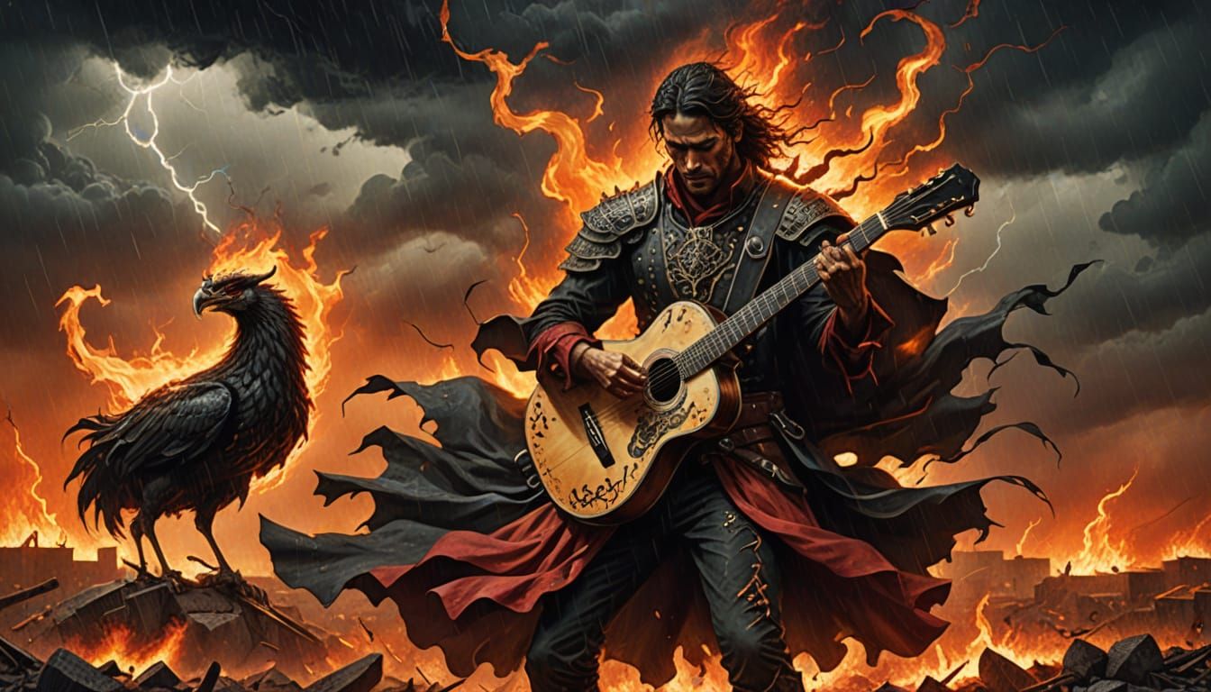 Flamenco Warrior in Stormy Wasteland