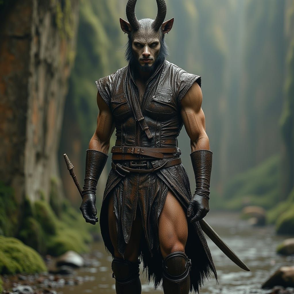 Male Centaur with Boar Body in Leather Vest