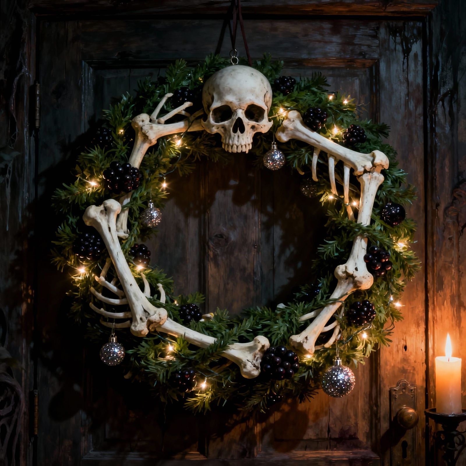 Macabre Christmas Wreath of Bones and Garland