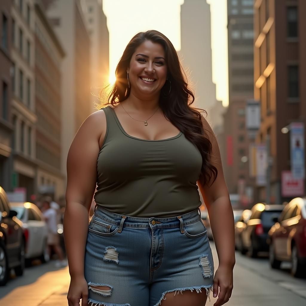 Confident Plus-Size Woman in New York City, Hyperrealistic S...
