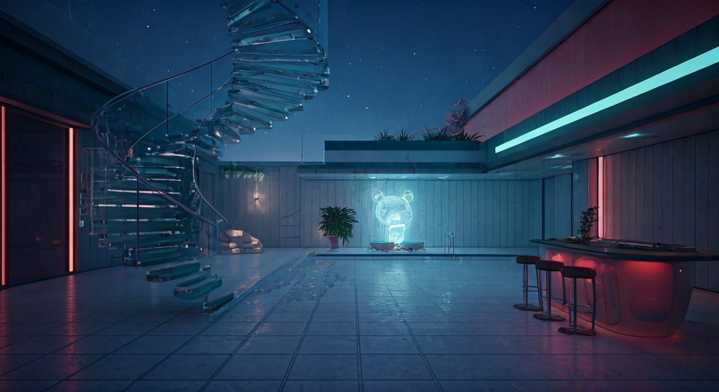 Space Age Boho Chic Outdoor Court in Daylight