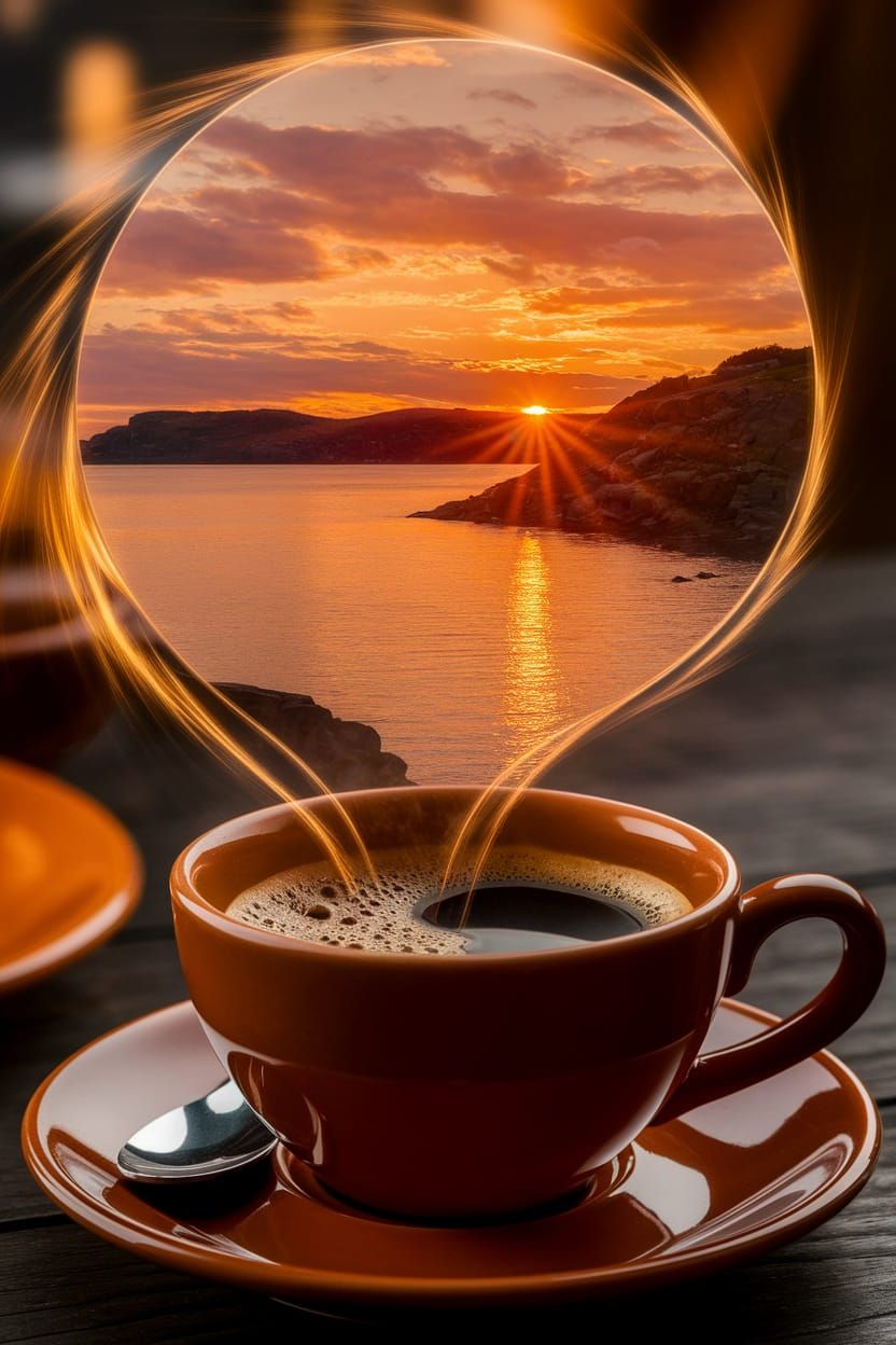 Swedish Sunset Double Exposure in Coffee Cup